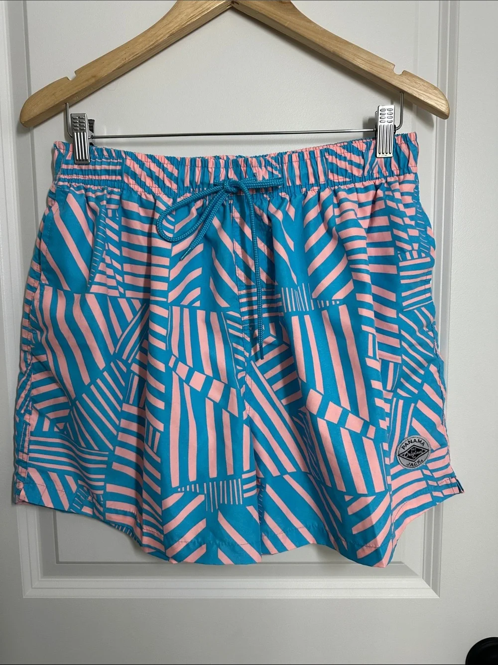Panama Jack Men’s Geometric Swim Trunks Pink/Turquoise XL